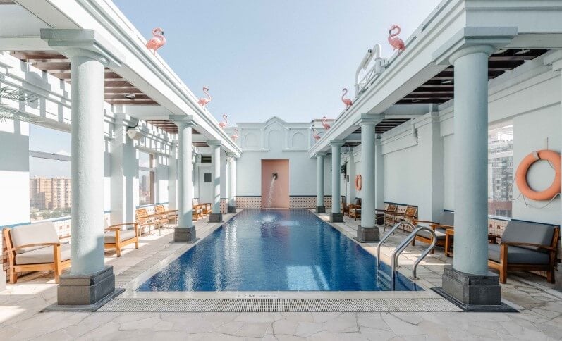 Eaton HK rooftop swimming pool with a Moroccan-inspired design
