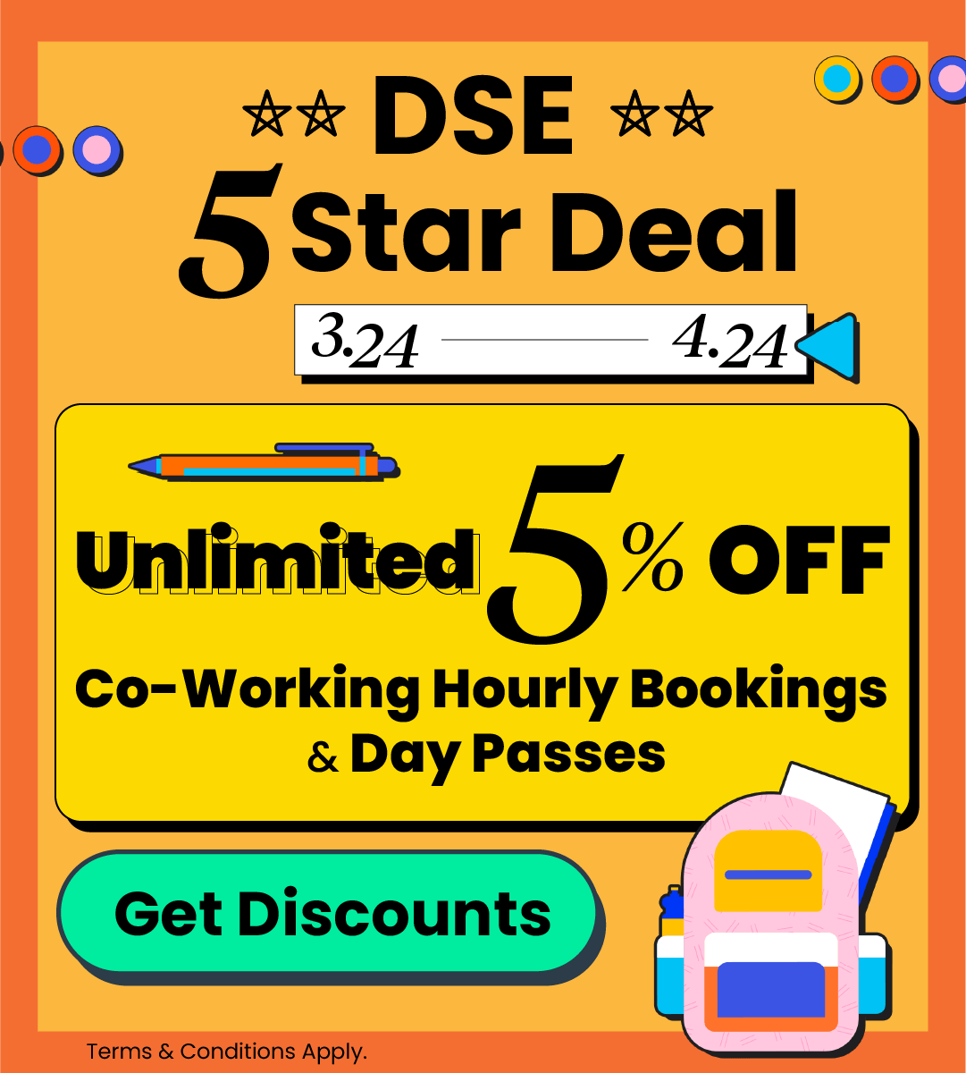 DSE 5-Star Deal! Unlimited 5% Co-Working Space Booking