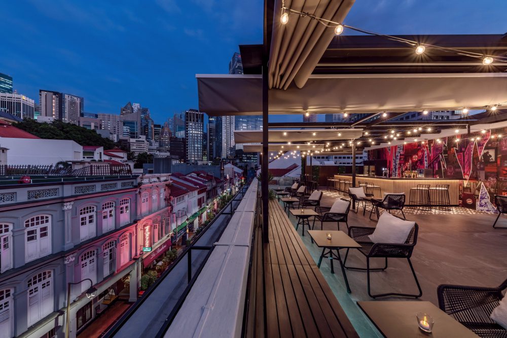 best rooftop bars in singapore - honcho's rooftop bar Jo, overlooking surrounding shophouses in chinatown