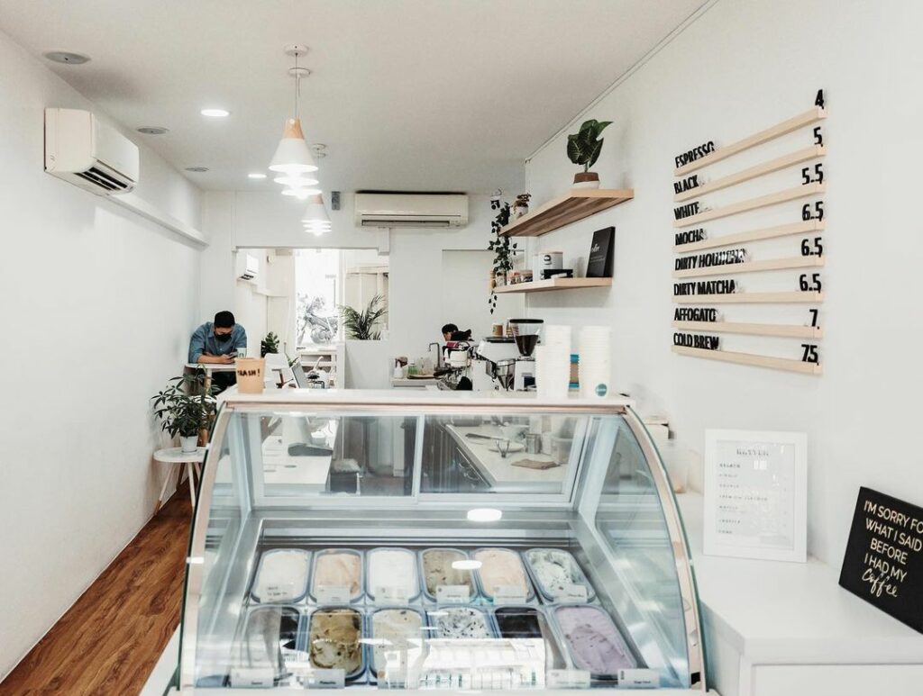 Best cafes in Tanjong Pagar, Singapore for brunch, coffee, aesthetics:  Natter Coffee & Gelato - interior gelato selections