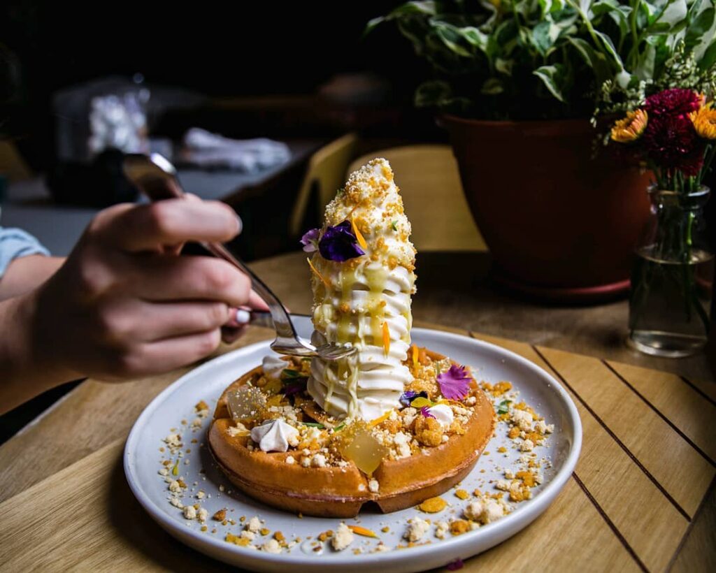 Best cafes in Tanjong Pagar, Singapore for brunch, coffee, aesthetics: The Populus - sundae on a waffle